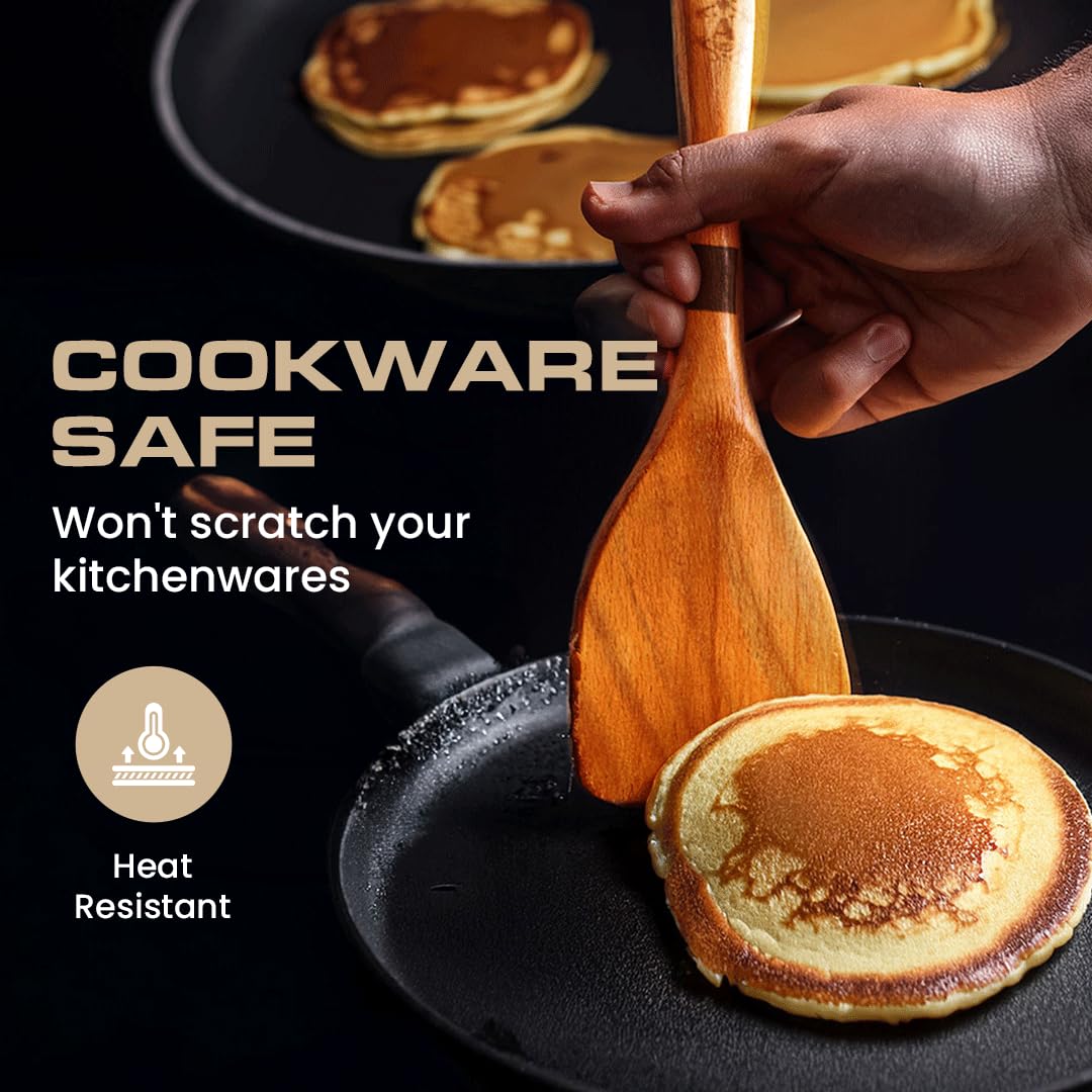 Armandine Teak Wooden Spoons for Cooking 11-Piece - Non-Stick & Non-Scratch Wooden Cooking Utensils Set - Heat Resistant Kitchen Utensils Set - Image 6