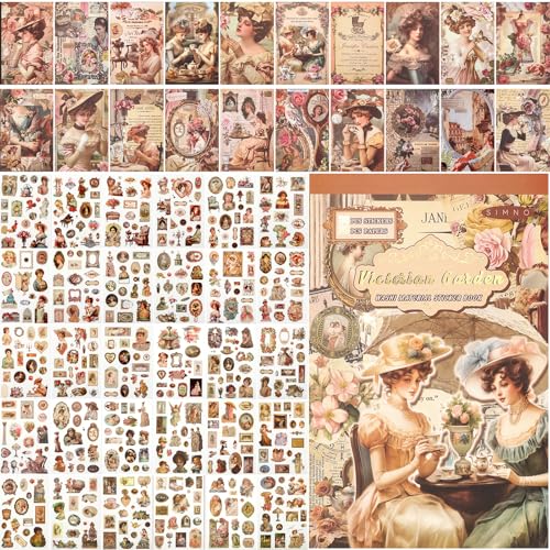 Auguro Victorian People Scrapbook & Sticker Book for Adults - 450 Pre-Cut Washi Stickers, Scrapbook Paper, Junk Journal Sticker and Vintage Stickers for Scrapbooking
