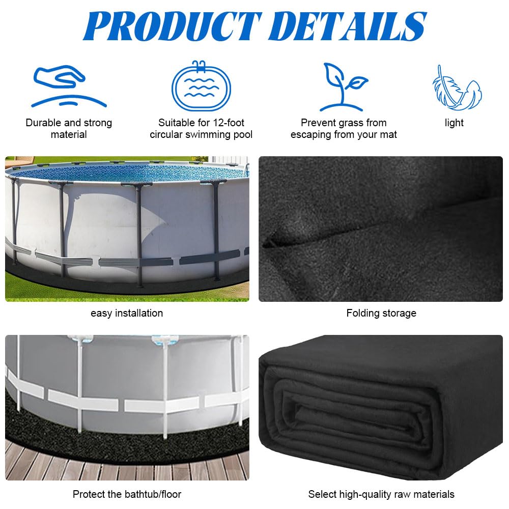 Bodenschutzmatte Pool, Ø370 cm Poolunterlage, Runde Poolmatten Schutzboden, Swimmingpool Grundplatten rutschfeste & wasserdichte, Verhindert Löcher, Verlängert die Lebensdauer der Auskleidung