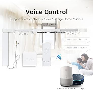 zemismart Automatic Curtain System Motorized Slide Shade Motor with Wifi Blinds Switch Compatible with Echo/Nest Voice Control Customized App Control(4M+Curtain Switch)