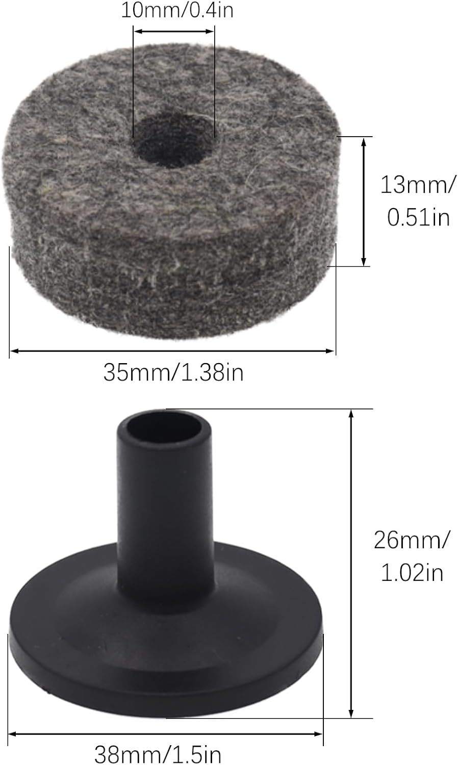 CashBeat Cymbal Felt Pads and Sleeves Set, Drum Stand Replacement Gray image 3