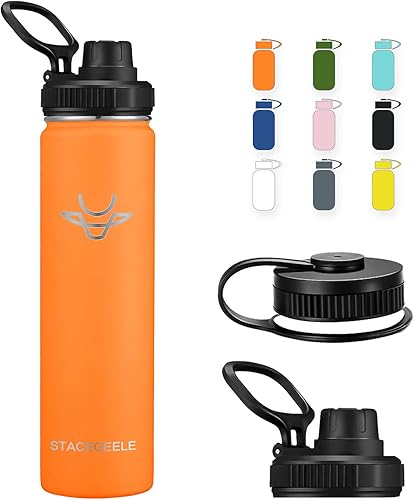 STACEGEELE Botella de agua aislada al vacío con tapa de boquilla y rosca en la parte superior, termo de acero inoxidable para niños, a prueba de