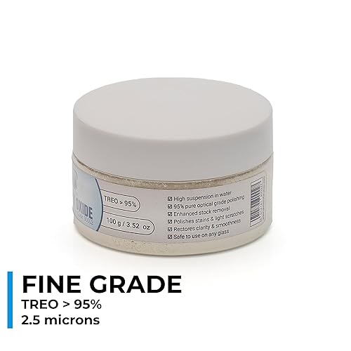 Miniatura 3 de GLASS POLISH PRO 3.52oz (100g) óxido de cerio, polvo de pulido de vidrio de grado fino, fórmula refinada, TREO 95%, 2.5 micrones, blanco - GP90002