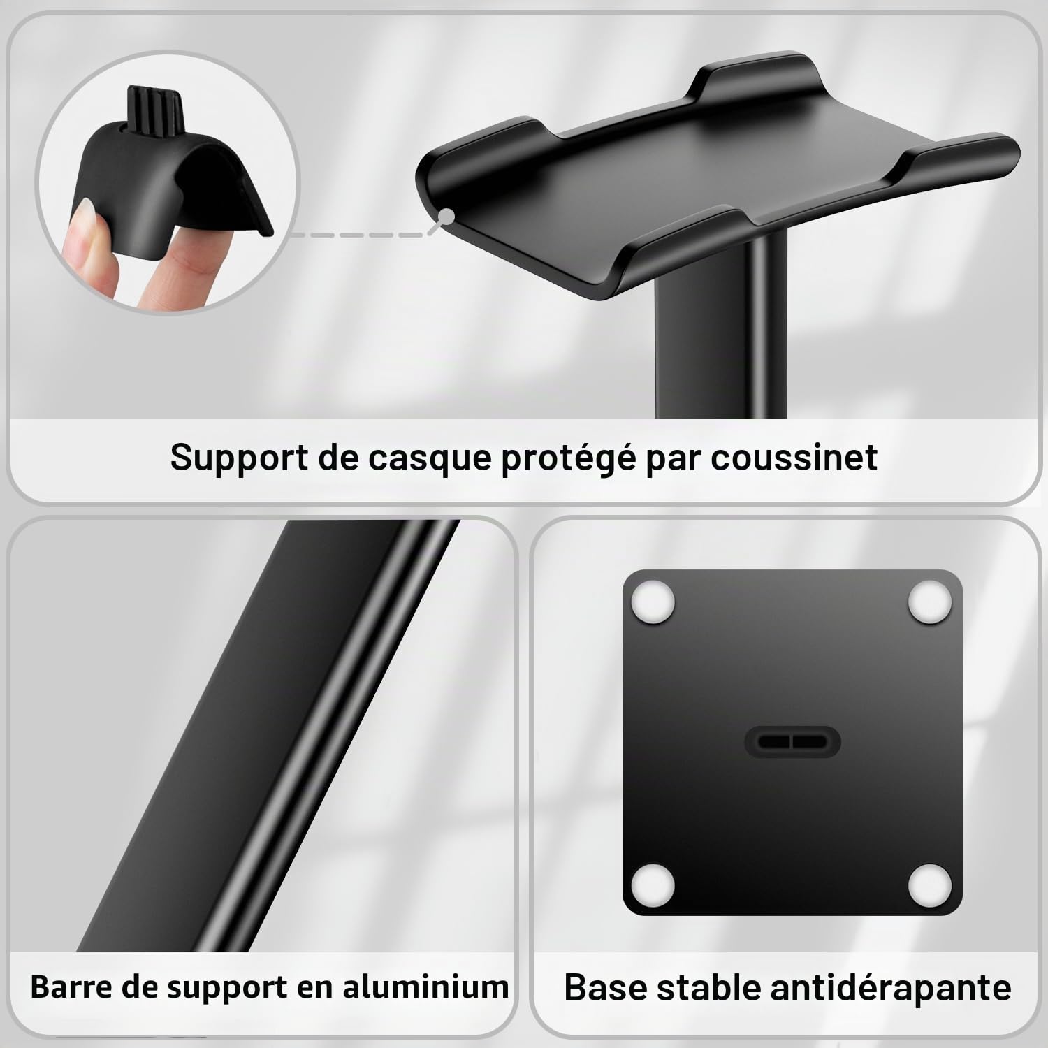 New Bee Support Universel pour écouteurs Over Sennheiser, Sony, Audio-Technica, Bose, AKG, Casque de Jeu et Affichage, Aluminium + TPU + ABS, Noir