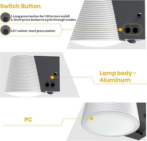 Miniatura 6 de Lámpara para exteriores, luz híbrida de carga AC/solar para porche, regulable, 2700 K/4000 K/6500 K, sensor de movimiento PIR, 1000 lm, luces