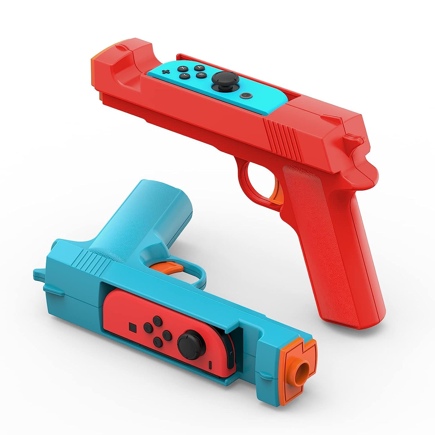New World Shooting Game Gun Controller Compatible with Switch/Switch OLED Joy-Con, Hand Grip Motion Controller for Nintendo Switch Shooter Hunting Games (Blue + Red)