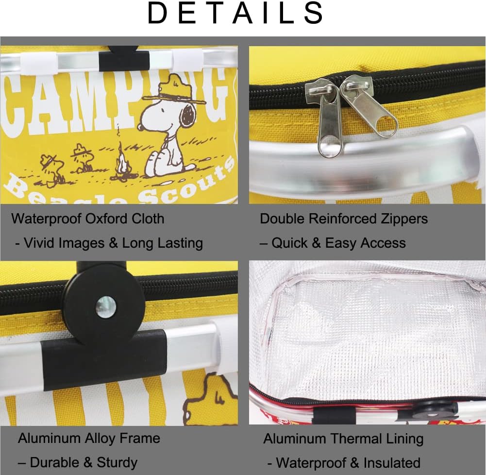 Finex Yellow Black Snoopy Picnic Set with 2 Foldable Picnic Basket + 2 Reusable Blanket Mat for Camping Hiking Outdoor Concert Theme Park Travel Day Trip : Patio, Lawn & Garden