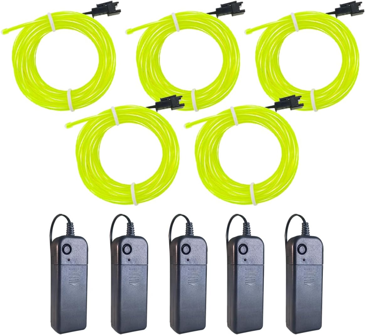 MaxLax EL Wire Fluorescent Green 5-Pack, 9ft/2.75m Neon Light Wire with Noise Reduction and Battery Pack… image 2