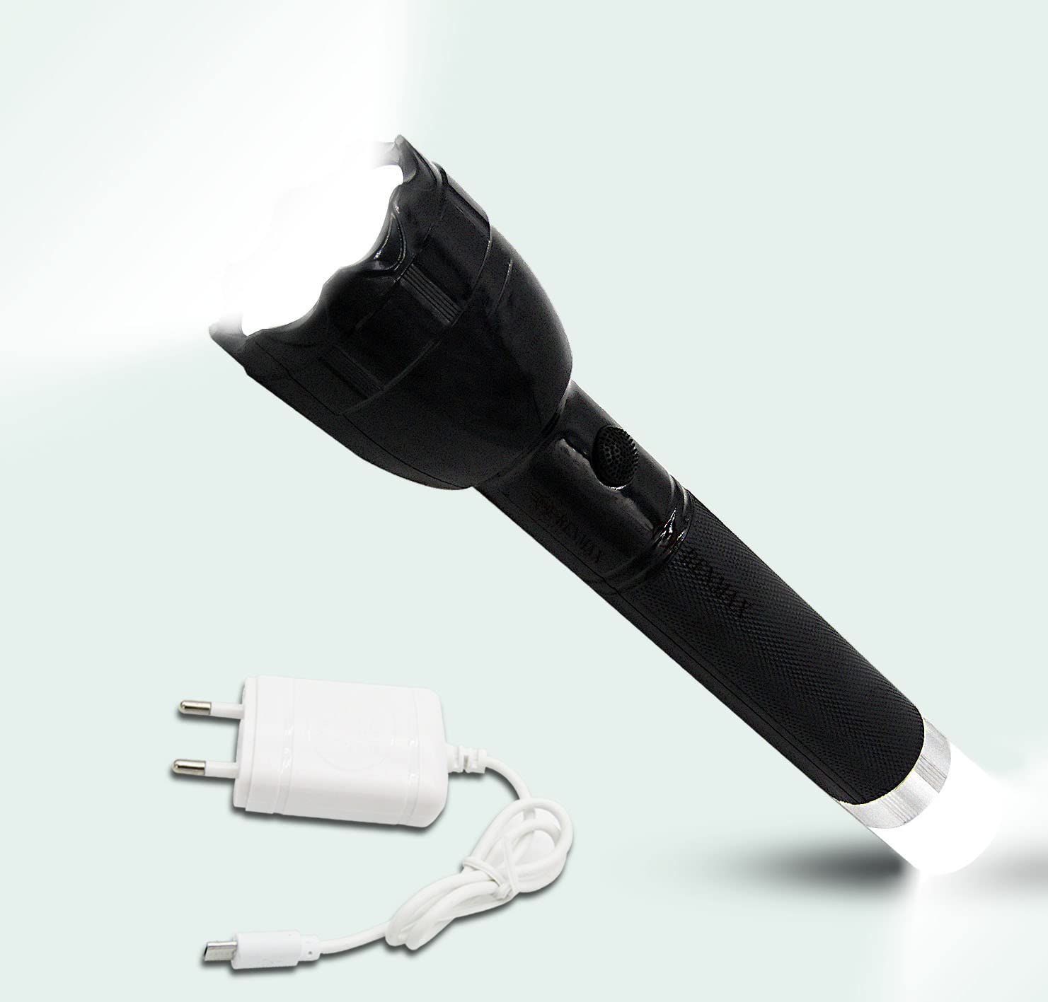 RENMAX Plastic LED Torch Flashlight & Tail Light Rechargeable Water Resistant Tracking Black -1Pc (Tripple Mode Pocket Friendly) 300 Lumens