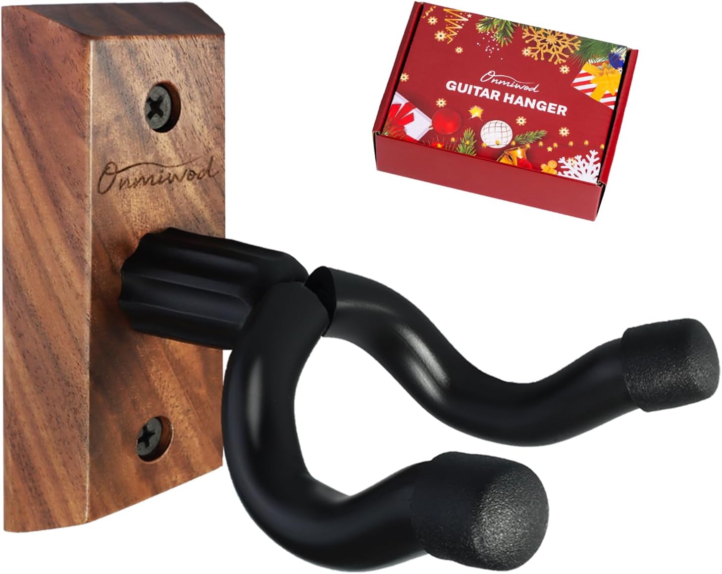 Onmiwod Guitar Wall Mount, Black Walnut Wood Guitar Hanger, U-Shaped Guitar Wall Hanger Mount, Guitar Holder Hook Stand Wall for Acoustic, Electric Guitar, Banjo, Bass, for Guitar Player Men Boy