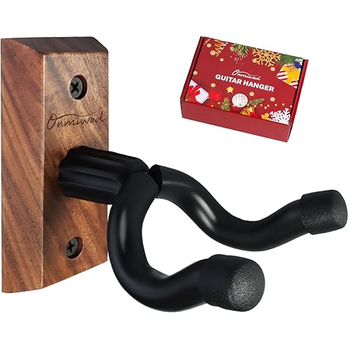 Onmiwod Guitar Wall Mount, Black Walnut Wood Guitar Hanger, U-Shaped Guitar Wall Hanger Mount, Guitar Holder Hook Stand Wall for Acoustic, Electric Guitar, Banjo, Bass, for Guitar Player Men Boy