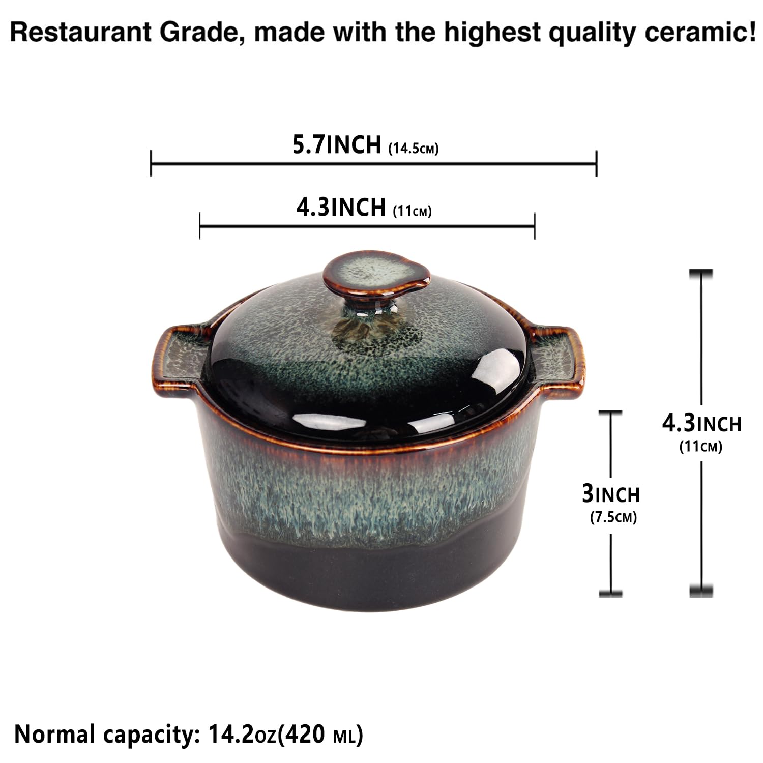 LIUYWYHCF Large Butter Dish with Lid, Porcelain French Butter Keeper, Available Cocotte, Casserole dishes, Ramekins, Oven safe for Creme Brulee, Lava Cake, Pudding, Ideal gift, Round 5.7 Inch