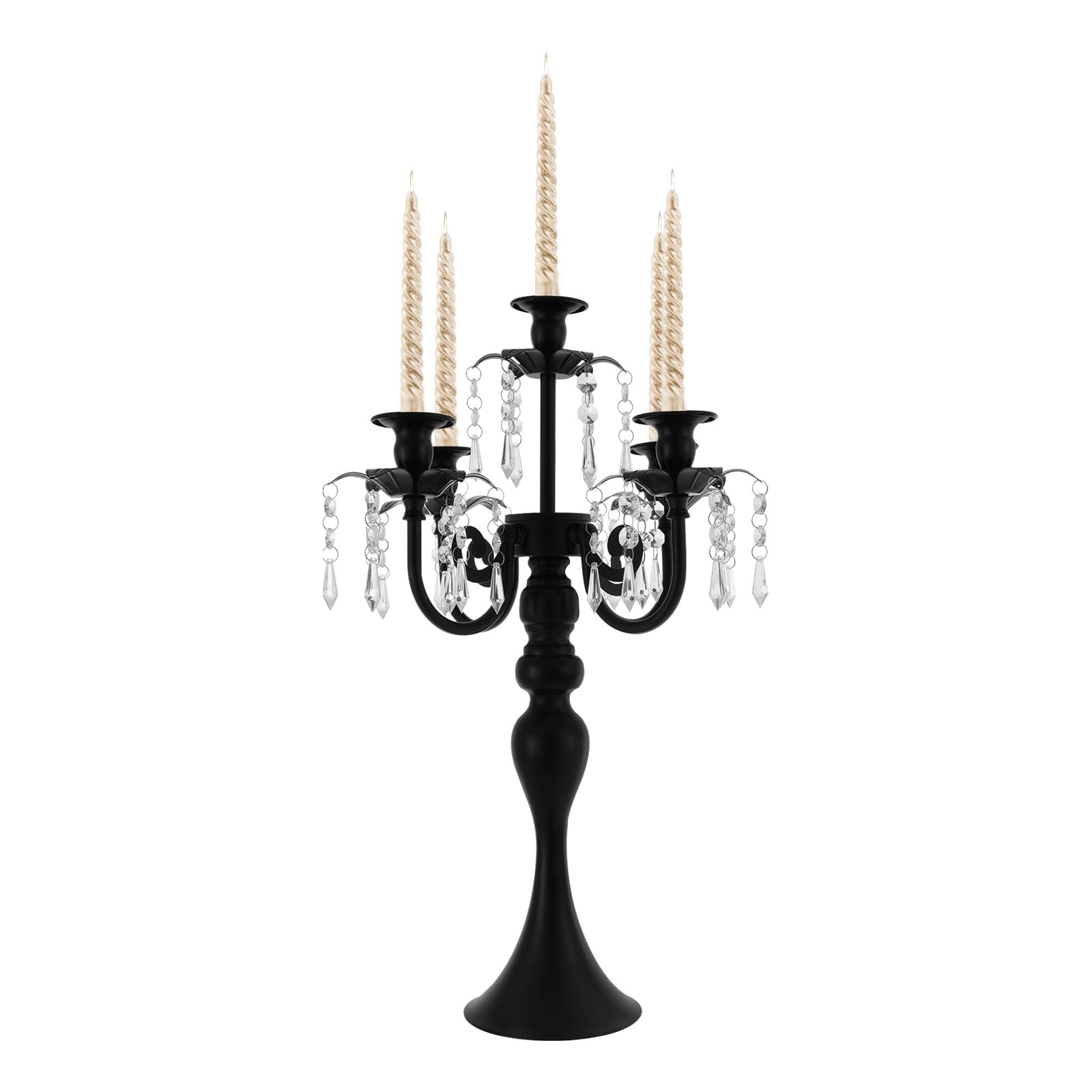 4 portacandele a 5 bracci in ferro con ciondolo in vetro, altezza 52 cm, larghezza 36 cm, candelabri, candelabri, candelabri, candelabri, per candele coniche, feste, matrimoni, tavolo, decorazione da