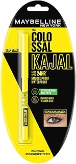 Maybelline New York Intense Colour Colossal Kajal, Black, Matte Finish, Stay Up To 24 Hours, Water-proof, Smudge Resistant, Infused With Aloe Vera & Vitamin C and Vitamin E | 0.35g Price in India