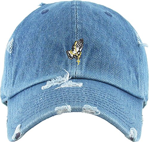 Image of KBETHOS Praying Hands Rosary Dad Hat Baseball Cap Unconstructed Polo Style Adjustable Unisex