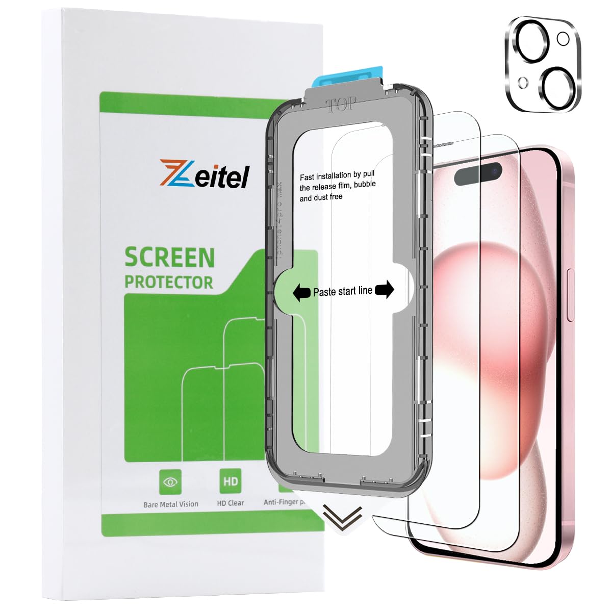 ZEITEL ® Tempered Glass Suitable for iPhone 15 6.1 Inch with Anti Fingerprint Screen Protector Auxiliary Installation Kit 2 Scratch Resistant Screen Protectors and 1 Lens Protector (B0CNPWQL34) Amazon Price History, Amazon Price Tracker