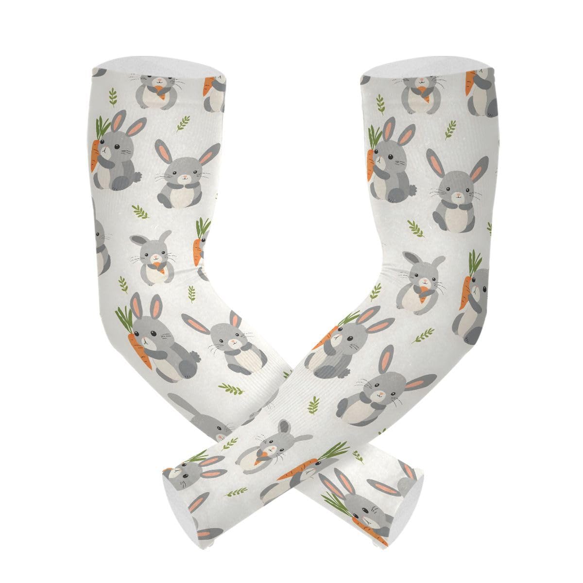 ALAZA Rabbit Holding Carrot Gray Gardening Sleeves Cooling Arm Sleeves Sun Protection Thumb Hole Arm Covers for Women Men