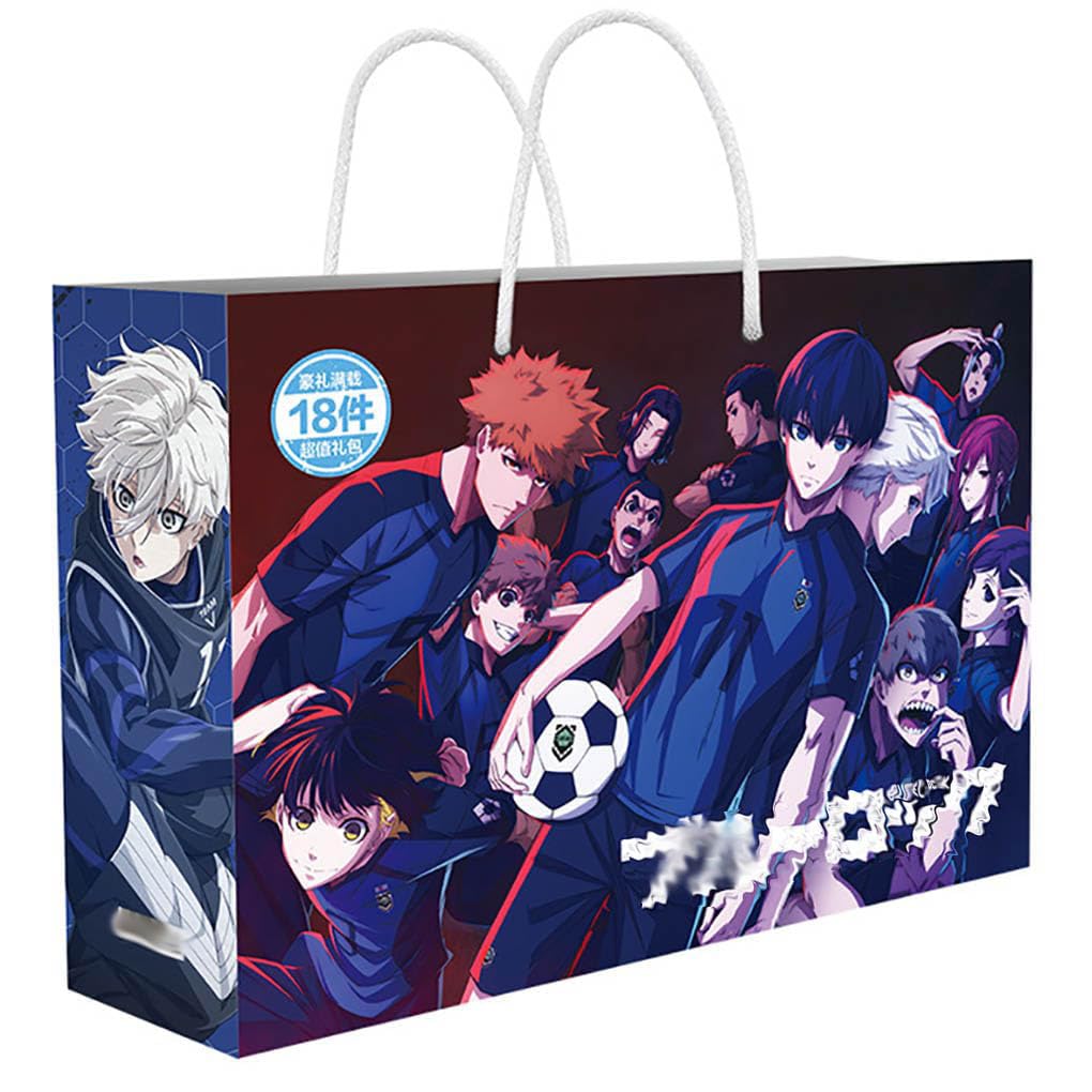 18 Blue Locks Lucky Bag Decor | Anime Figure Acrylic Stand, Stickers, Cards, Bracelet, Curriculum, Poster, Badges, Bookmark | Blue Locks Merch Box Set (Blue-2)
