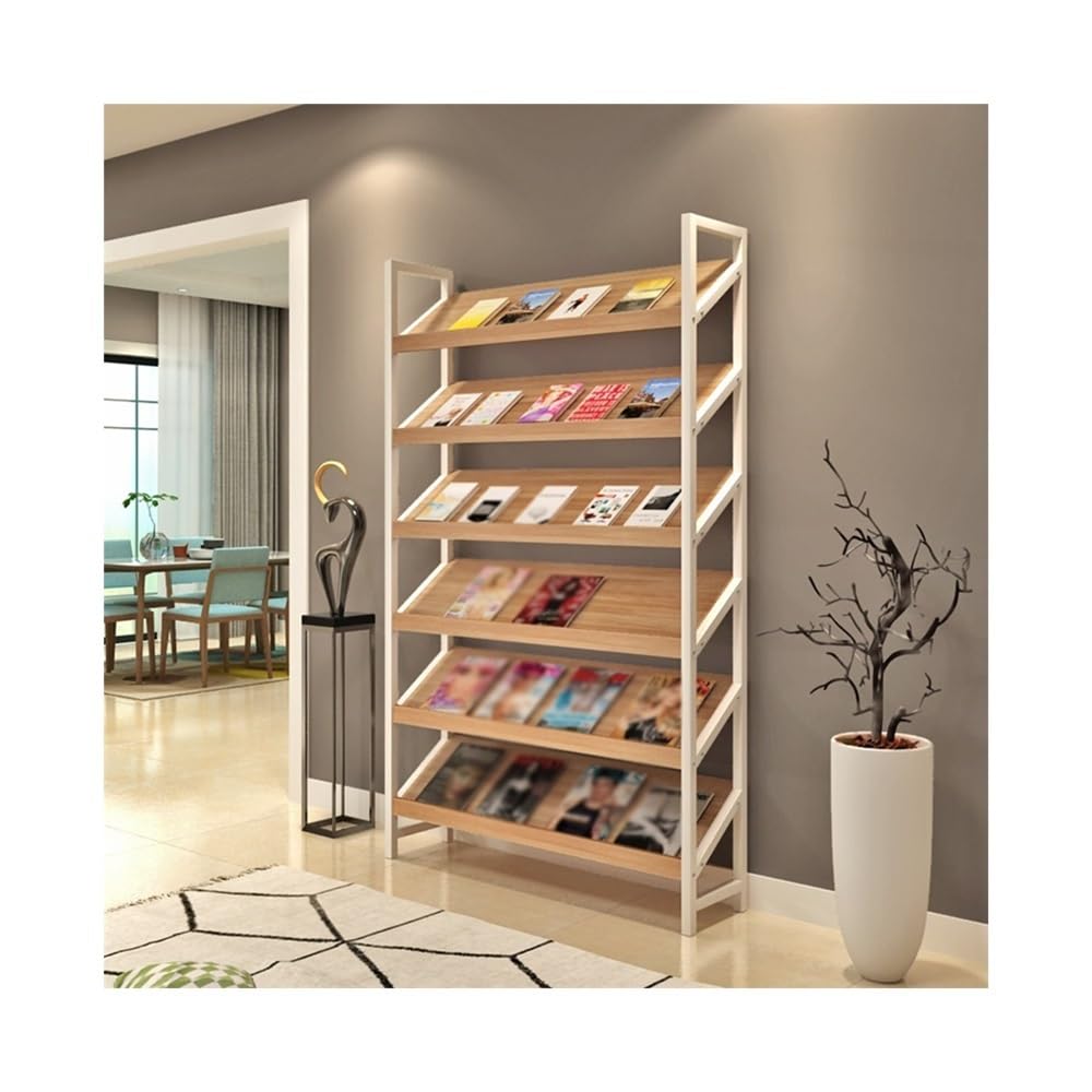 Support à journaux au design moderne en bois pour rangement de magazines inclinés, étagères du sol au plafond, publicité, littérature