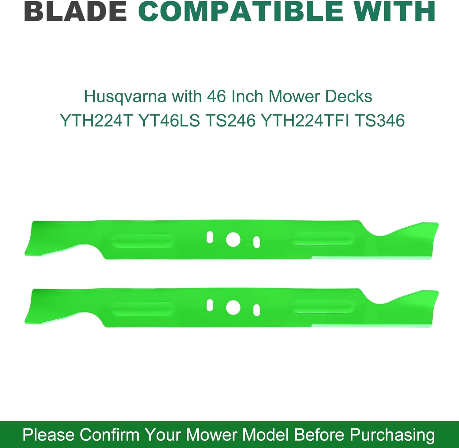 581043901 Mulching Blade for Hu sqvarna 46" Deck - Fits Hu sqvarna 46 Inch Lawn Tractors YTH224T YT46LS TS246 YTH224TFI TS346 (2 Pack)
