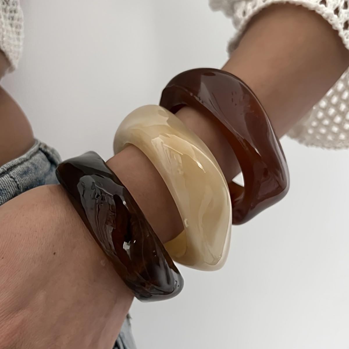 3Pcs Chunky Acrylic Bracelet for Women Large Square Resin Cuff Vintage Bangle Bracelets Wide Jewelry Set - Image 4