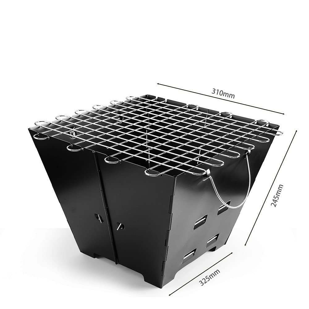 Składany grill, przenośny grill na węgiel drzewny, grill ze stali nierdzewnej dla palaczy, trapezowe palenisko na zewnątrz, 32,5 x 24,5 x 31 cm, na imprezę piknikową w ogrodzie