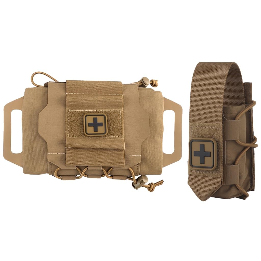 Pochette médicale Molle IFAK en coloris Tan avec organiseur amovible et porte-garrot