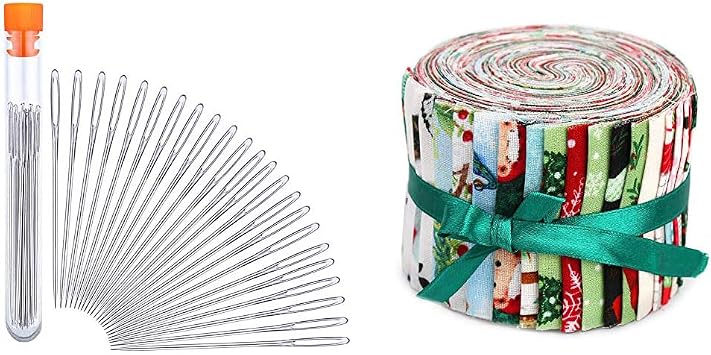 23 PCS Large Eye Sewing Needles and 1 Roll Jelly Rolls for Quilting-Green