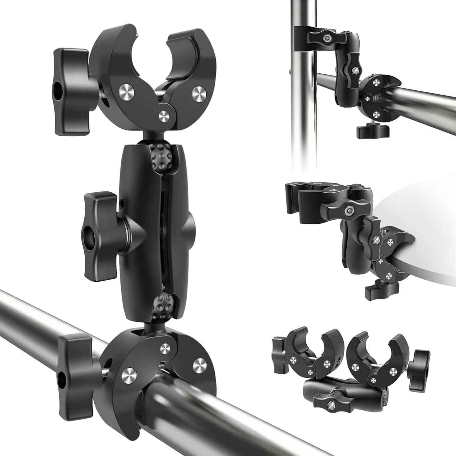 Supporto Action Camera, Morsetto di supporto per selfie moto, Supporto Morsetto per Fotocamera, Morsetto a Doppia Testa, per Gopro Insta360 OmbrelloTreppiede Supporto di Luci Bici Manubrio