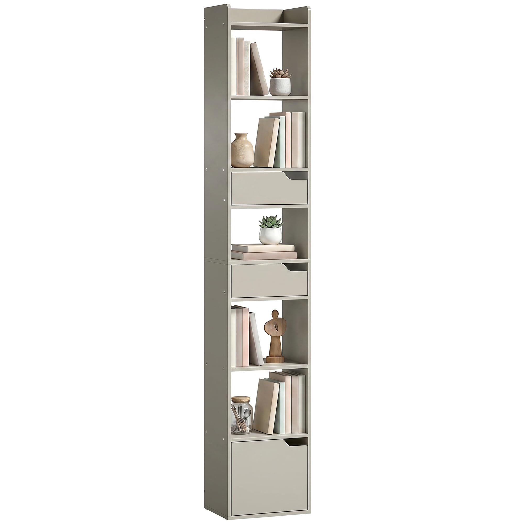 HOMCOM Bookcase with Drawers and Cabinet 5-Tier Anti-Tip Grey