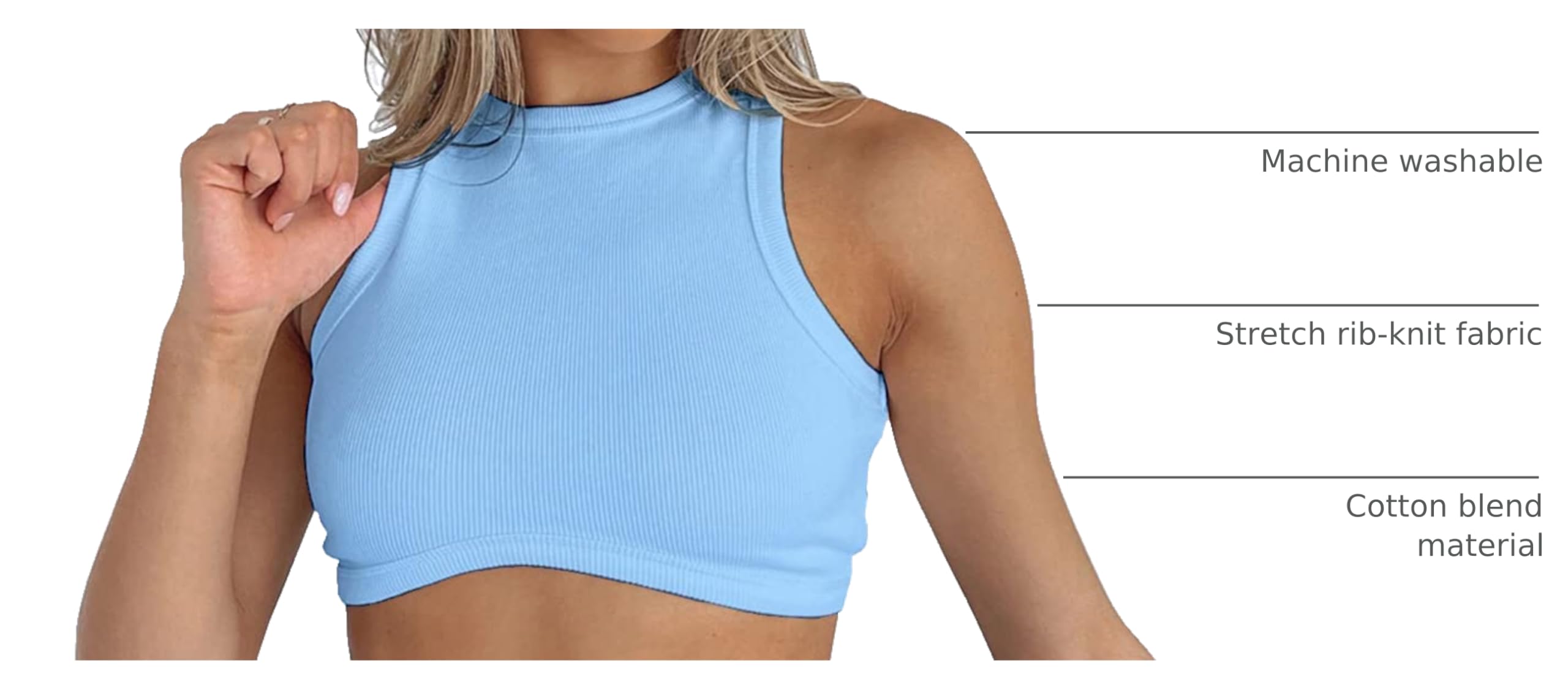 Abardsion Women's Crew Neck Racerback Knit Ribbed Basic Sleeveless Crop Tank Tops: Medium Light Blue