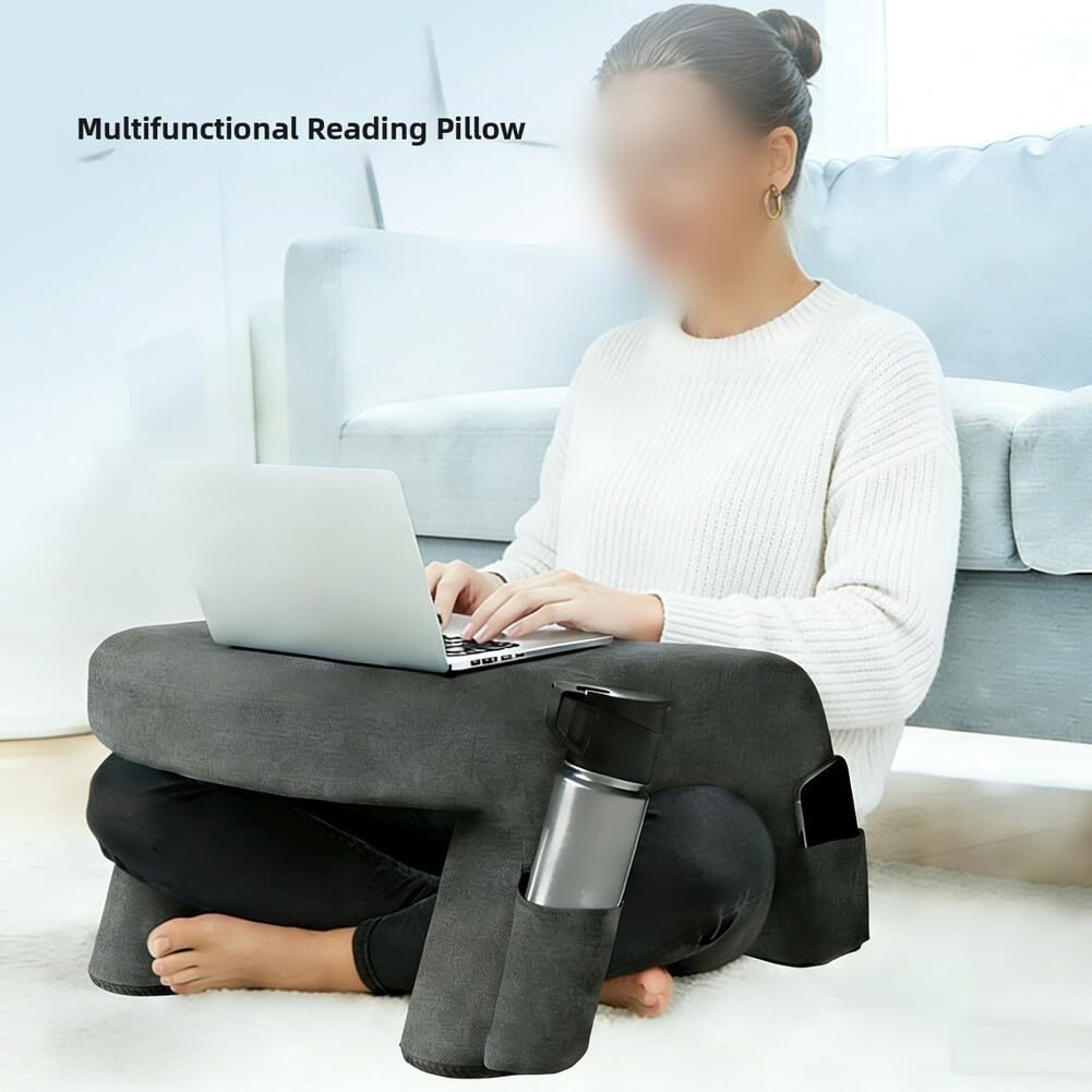 Almohada ortopédica de respaldo para cama, cojín de espuma viscoelástica con reposabrazos para jugar y leer, color gris, 58 x 30 x 14 cm (gris claro)