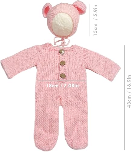 Miniatura 3 de 2 piezas de accesorios de fotografía para recién nacidos, trajes de fotos para niños, sesiones de fotos de bebé, disfraz de niña con sombrero de oso