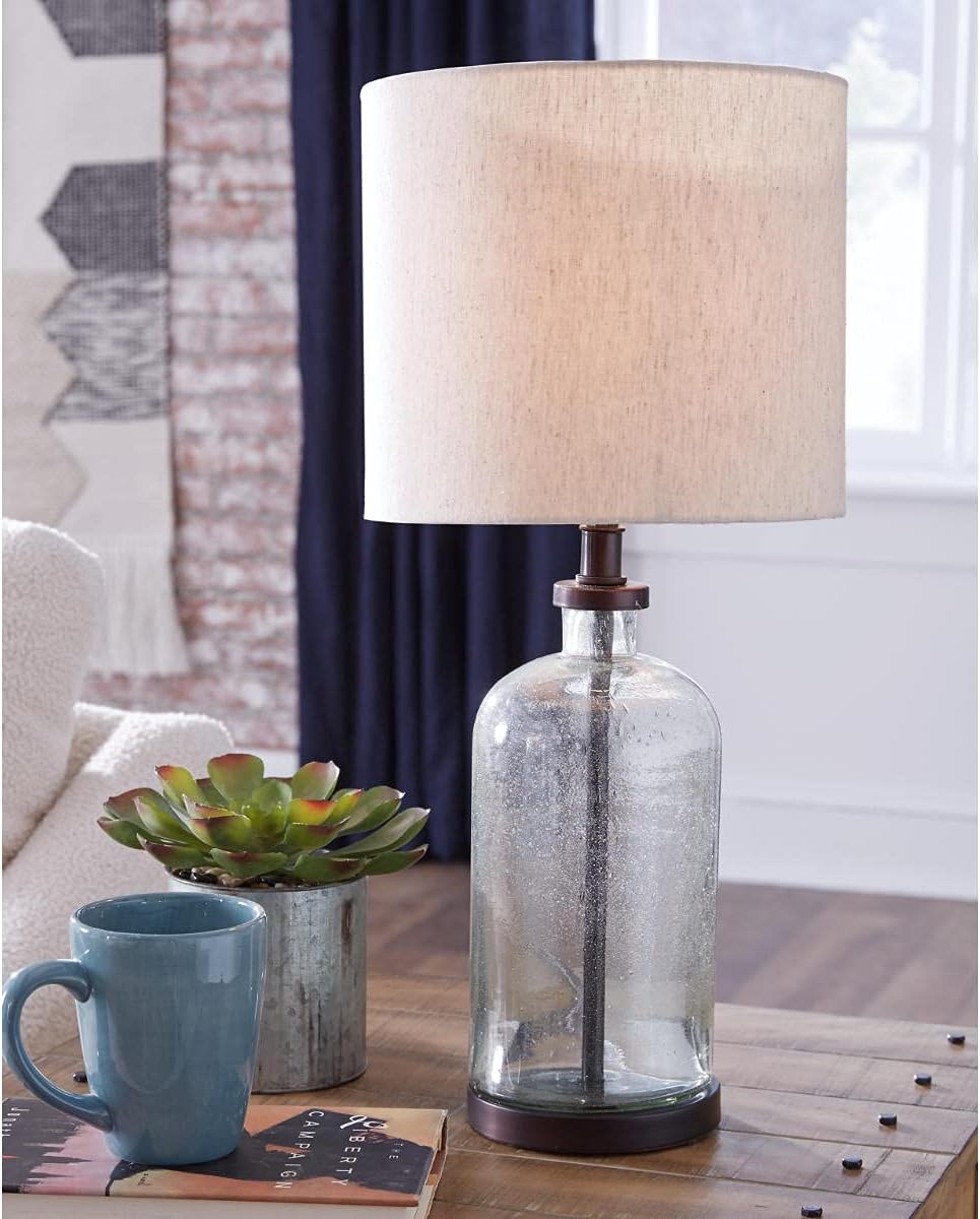 Signature Design by Ashley Bandile Modern Farmhouse 22.5″ Seeded Glass Table Lamp, Bronze