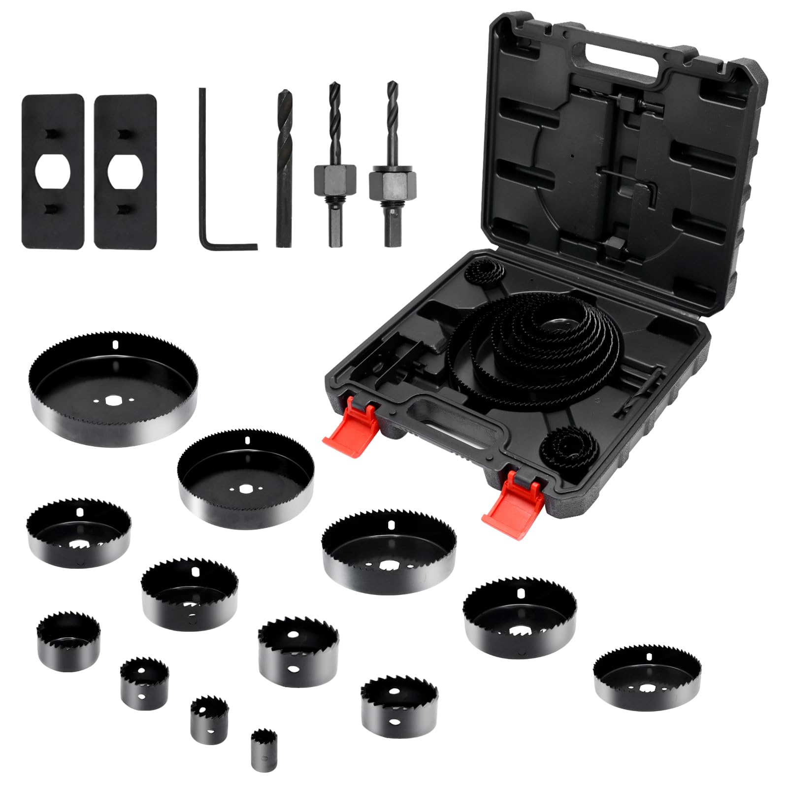 CCLIFE Lochsäge Set Bi-Metall, 18tlg Bimetall M3 HSS-CO Lochbohrer Ø16-76mm | Schnitttiefe 38mm | zum Bohren von Edelstahl Leichtmetall Holz PVC Kunststoff usw.