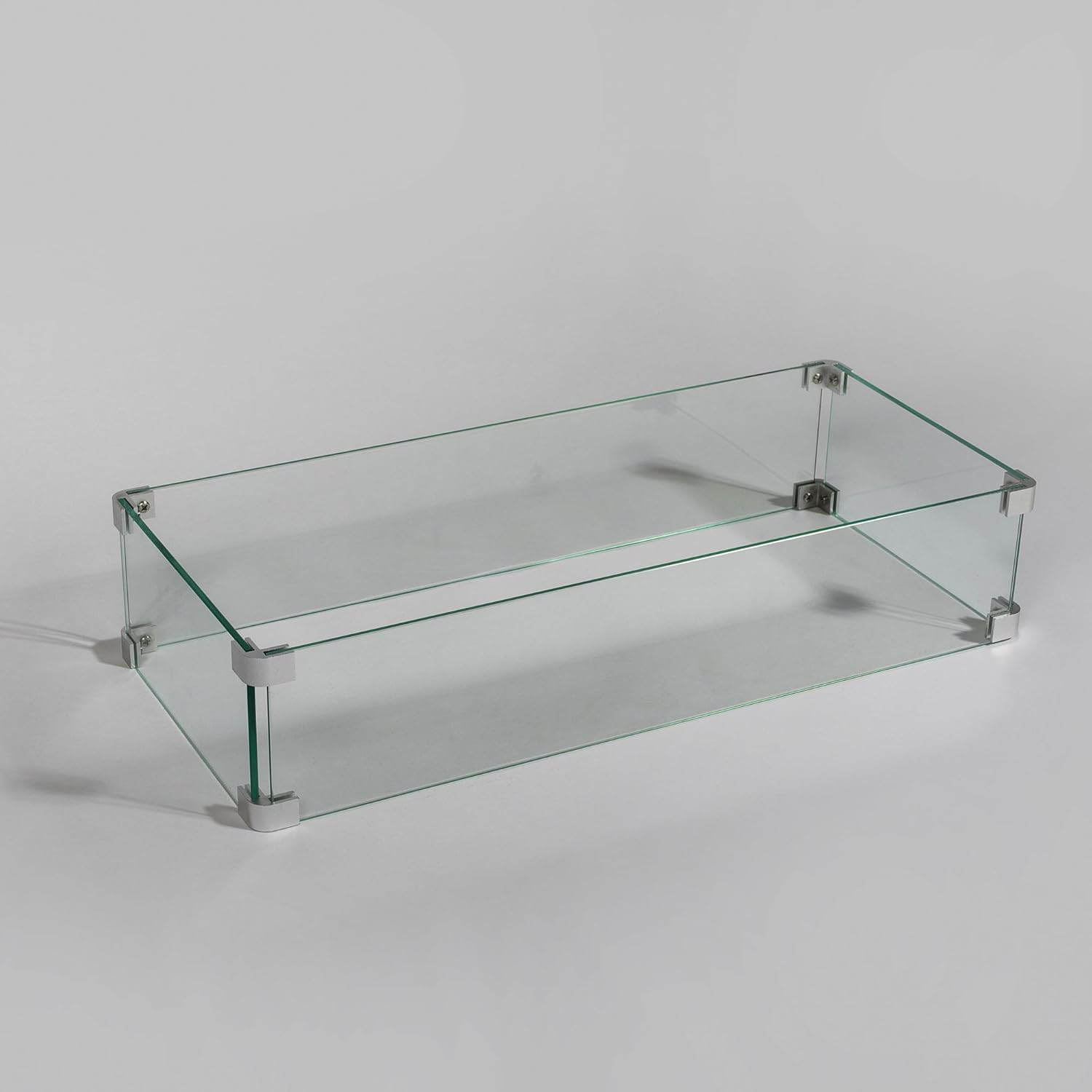 Rectangular Glass Wind Guard Tempered Panel Windscreen with Polished Edges Aluminum Corner Brackets Heat Resistant Feet Flame Shield Barrier for Patio Garden Tabletop Burner