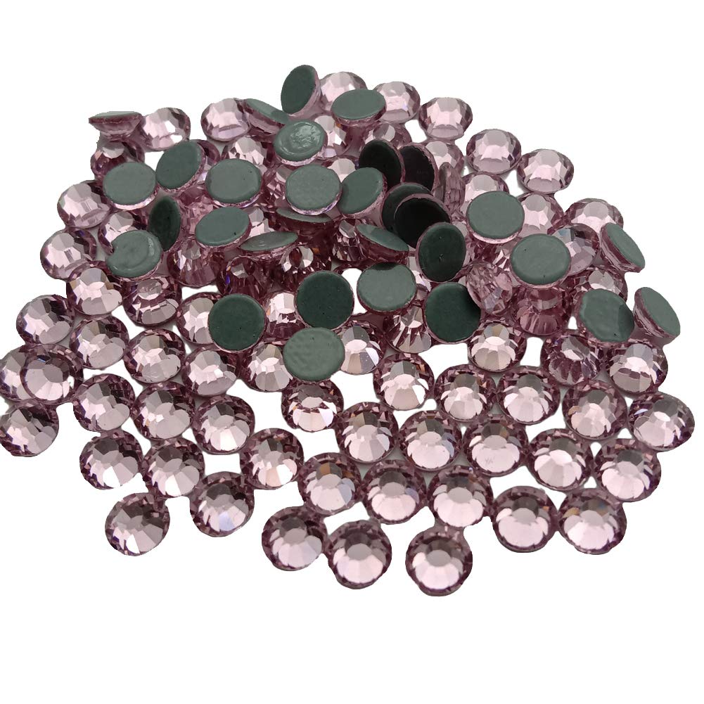 QueenmeRound Hotfix Rhinestones Glass Flatback Crystals Hot Fix Stones Dazzling Gems for Clothing Shoes Jewelry Fabric Crafts (500pcs 4.7mm SS20, Light Pink)