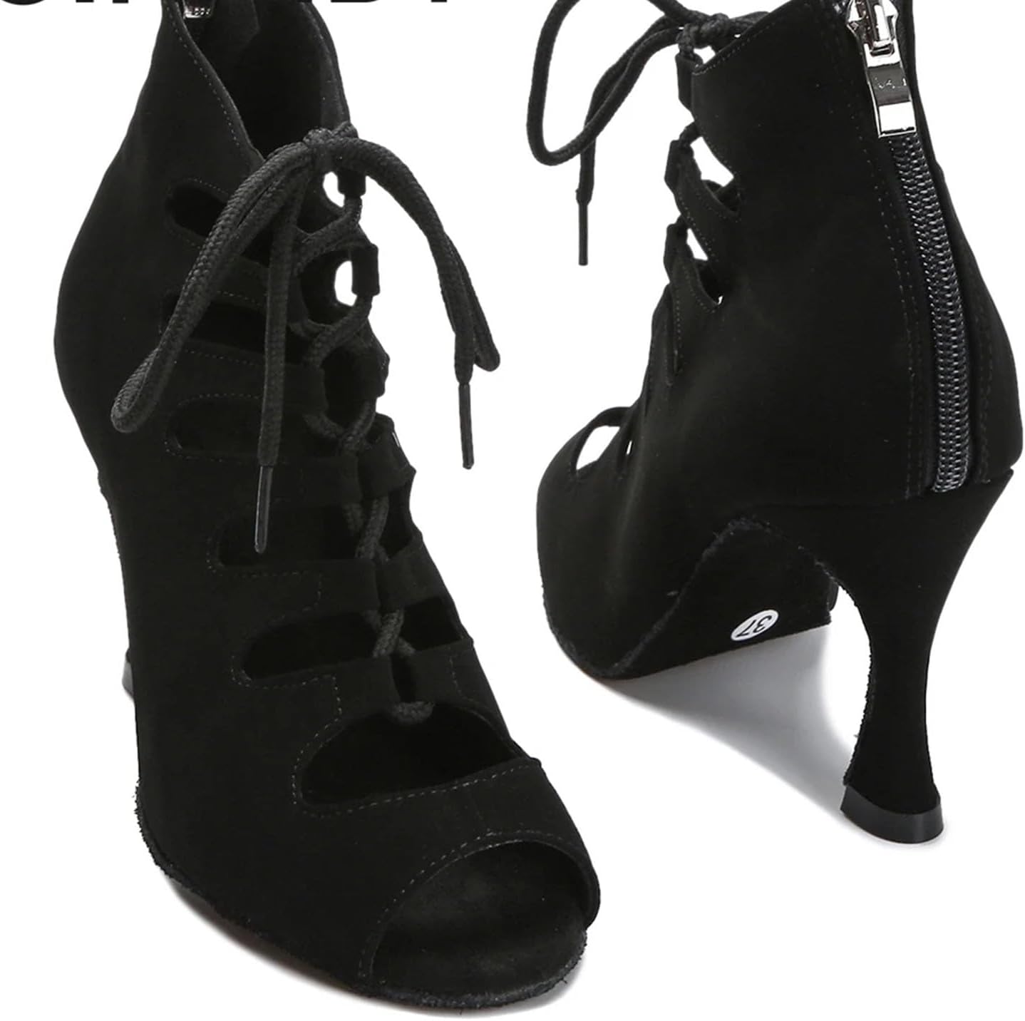 Women's Black Latin Dance Boots - Tango Salsa Red Pole Dance High Heels, - 8.5