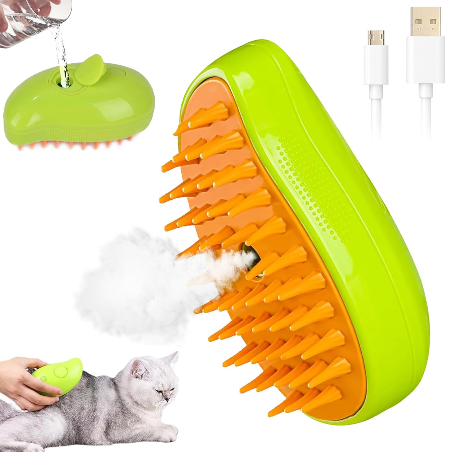 Cepillo de Vapor para Gatos, 3 en 1 Cat Steamy Brush, Cepillo Gatos Quitapelo con Vapor, Cepillo de Vapor Autolimpiante para Gatos, para Cachorros de Gatos Cortos,Medianos y Largos (A)