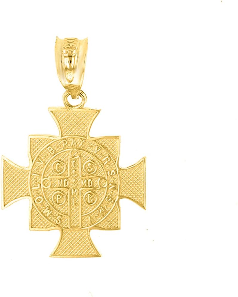 Solid 10k Yellow Gold St. Benedict of Nursia Maltese Cross Charm Pendant (0.97") - Image 2