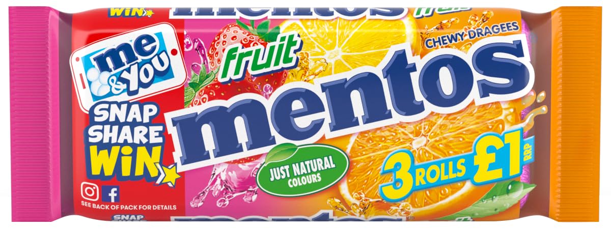 Mentos Fruit Dragees, fruit Sweets With Orange + Lemon + Strawberry, Chewy Sweets With Fruity Taste, Sweets 3 Rolls (3 x 38g) (Imported)