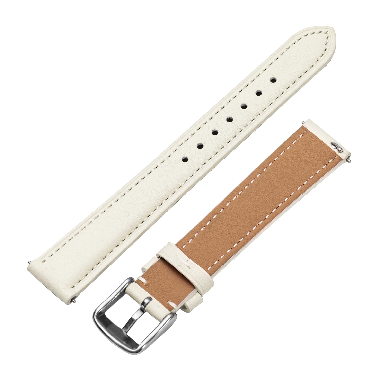 Afany Leather Watch Band 18mm,Quick Release Replacement Watch Strap White,Silver Polished Pin Buckle,for Men Women