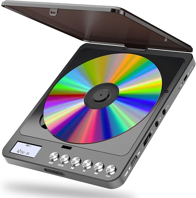 Portable CD Player with Built-in Speakers, Rechargeable CD Player with Double Headphone Jack, Anti-Skip CD Player Personal Compact CD Player for Car & Home & Travel