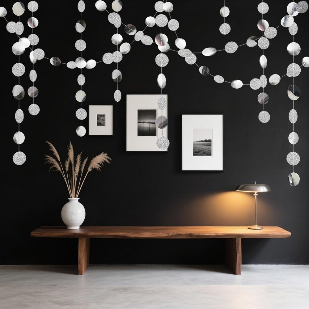 Guirlande Papier Pailleté Miroir Rond 2 Pièces 4m - Décoration Festive Argent Pour Mariage, Anniversaire Et Fête Guirlande Papier Pailleté Miroir Rond 2 Pièces 4m - Décoration Festive Argent Pour Mariage, Anniversaire Et Fête