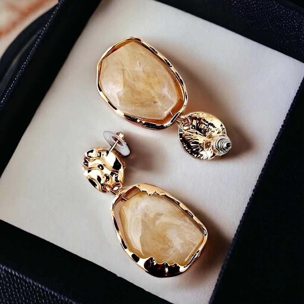 18k Plated Stone Dangle Earrings For Women