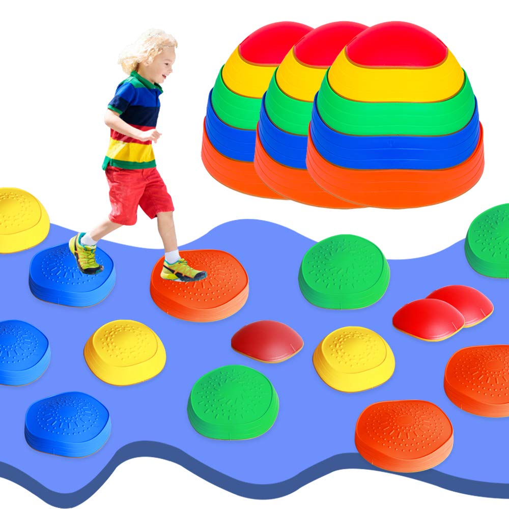 OMNISAFE Balance Stepping Stones for Kids, Non-Slip Textured Surface and Rubber Edges, Indoor & Outdoor Obstacle Course Toy, Exercise Coordination & Strength