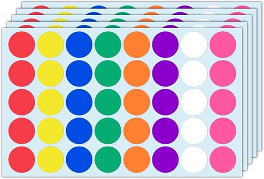 1000 Pack, 1 inch - Colored Round Circle Dot Stickers, Garage Yard Sale Price Stickers - 8 Colors