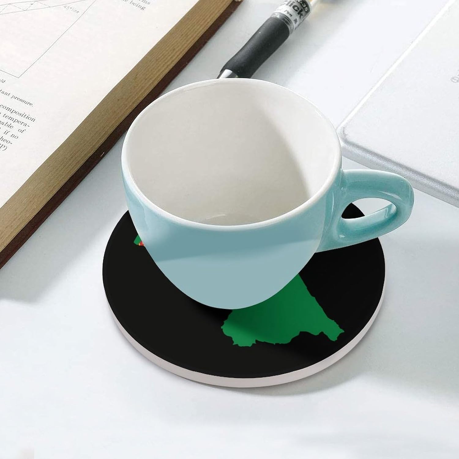 Turkmenistan Flag Map Round Ceramic Coasters for Drinks Absorbent Cup Holder Tabletop Protector with Cork Base