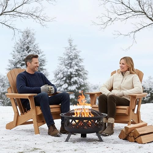 Miniatura 5 de Outdoor Wooden Folding Adirondack Chair Set of 2 with Pre-Assembled Backrest in Light Brown, Solid Wood Patio Chair for Garden Backyard Porch Pool