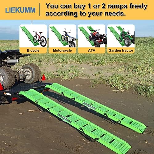 LIEKUMM 180cm Aluminum Loading Ramp, 250kg Capacity, Motorcycle Ramps for ATV Truck Scooter Quad Lawn Mower and Fordirt Bike, Foldable,1 piece, Green